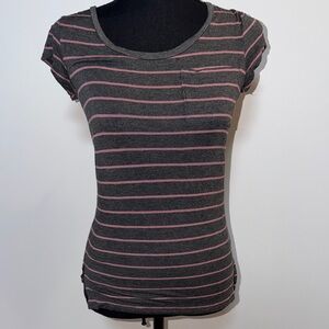 Glitz Dark Gray Tee with Pink Stripes